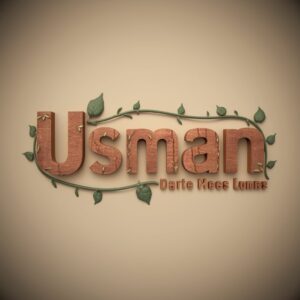 Usman logo with earthy colors and natural elements, featuring a wooden texture on a beige background