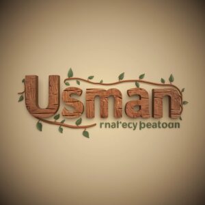 Natural Usman logo in warm forest green and terracotta, textured with wood and vines on a beige background."