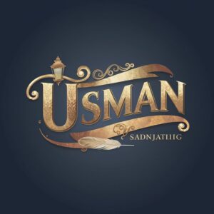 Vintage Usman logo with ornate gold filigree, gradient from gold to bronze, and a classic lantern – elegant name DP."