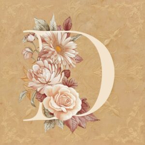 Soft cream 'D' with vintage roses and floral patterns for a classic name DP