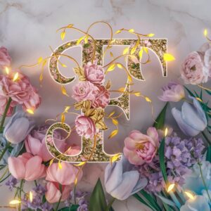 Elegant gold floral patterns decorate the name "F" in this luxurious name DP.