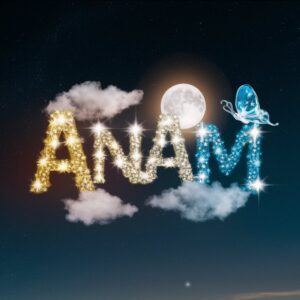 Dreamy "Anam Name DP" with starry letters and soft pastel clouds for a whimsical fantasy vibe.