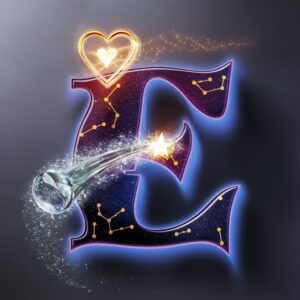 "E Name DP featuring glowing stars, neon lights, and a radiant heart-shaped star centerpiece."