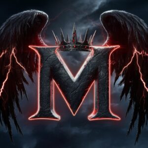 Fantasy-inspired Name DP with a sinister "M" surrounded by dark wings and flashes of lightning.