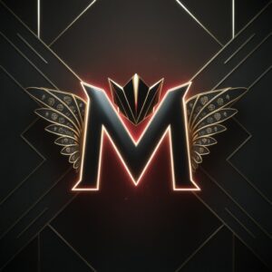 Elegant Art Deco Name DP showcasing a stylish "M" with symmetrical wings and a luxurious background.