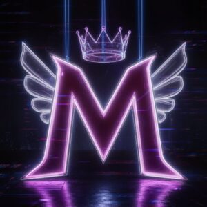 Futuristic Cyberpunk Name DP showcasing a glowing "M" with a digital background and neon crown.