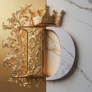 Exquisite name DP image of the letter 'D' split between rich gold and sleek marble design."