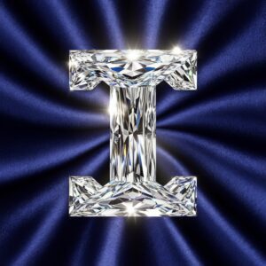 Sparkling diamond 'I' design on a rich royal blue velvet, name DP in luxury style