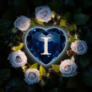 Enchanting heart-shaped "I" surrounded by glowing flowers, perfect for a nighttime WhatsApp DP