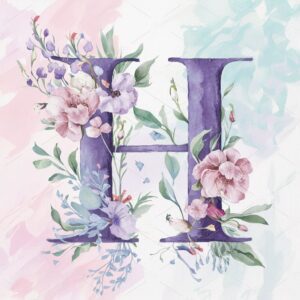 Gentle pastel H letter with floral design, soothing and aesthetic