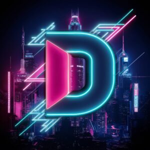 Bright neon lights and bold 'D' create an electric city-themed name DP