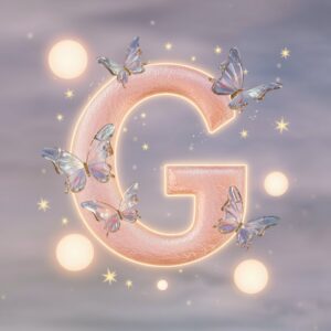 Dreamy "G" with delicate butterflies and glowing stars, a peaceful and enchanting name DP.