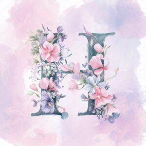 Watercolor-style H letter with floral accents, perfect for a soft look