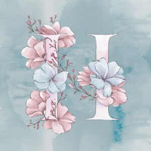 Delicate flowers surrounding a stylish H, feminine and artistic