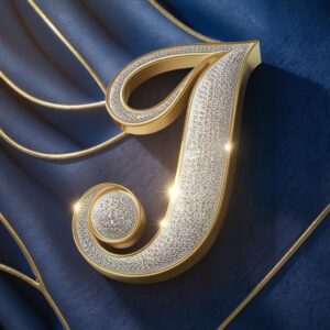 Elegant golden "J" with diamond accents on a royal blue background, a stunning name DP choice.