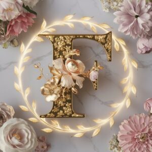 Delicate vines and glowing flowers highlight the beauty of the name "F" for a stunning name DP.