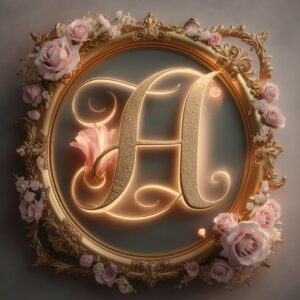 Luxurious letter H design in gold with pastel flowers for name wallpaper