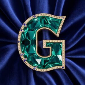 Glittering gemstone "G" with royal detailing, an exquisite choice for an opulent name DP