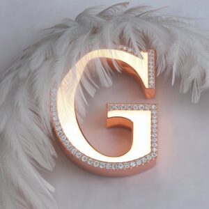 Glamorous G Name DP in glittering rose gold with glowing details