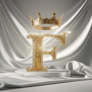 A majestic crown atop the golden "F" brings a regal touch to this elegant name DP.