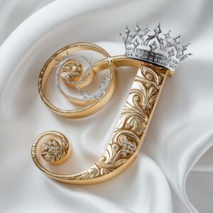 Luxurious golden J with delicate patterns, ideal for a regal name DP."