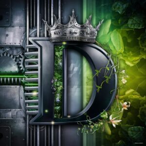 Unique name DP image with the letter 'D' in a blend of mechanical and nature-inspired styles."