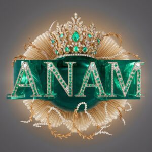 Opulent Anam Name DP with golden vines, emerald accents, and a crown of radiant elegance