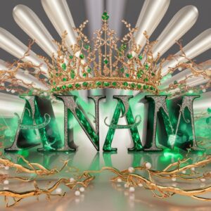 Royal Anam Name DP showcasing intricate gemstones, pearl accents, and a majestic golden crown