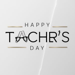 Sleek Teacher's Day text with simple illustrations, set on a clean white background with gold accents