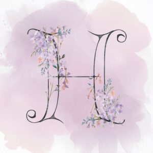 Beautiful floral H letter with soft pastel watercolor background."