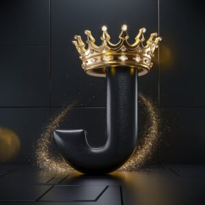 Glossy black letter "J" crowned with gold, a bold and royal choice for a luxurious name DP.