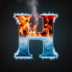 Fire and ice themed H letter with smoky effect