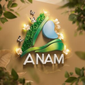 Refreshing "Anam Name DP" design featuring a mix of vibrant greens and sky blues with nature elements.