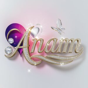 Stunning "Anam Name DP" design, blending royal purple and pink tones with a glowing heart and butterfly.