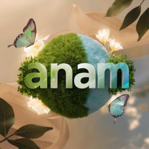 Nature-inspired "Anam Name DP" showcasing soft gradients and a delicate butterfly on a beige background