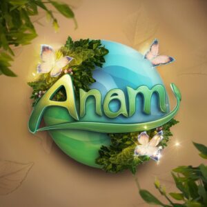 Beautiful nature-themed "Anam Name DP" with a fresh green-to-blue gradient and fluttering butterflies.