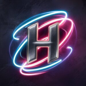 Vibrant H name wallpaper with neon pink, blue, and purple lighting