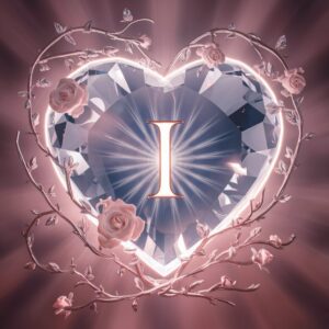 Dreamy crystal heart design featuring "I," perfect for a romantic WhatsApp DP.