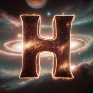 Glowing letter H with a galaxy background for name wallpaper