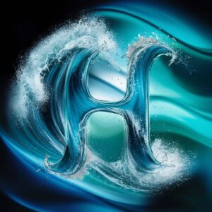 Dynamic ocean wave H letter name DP with splashing water and blue tones