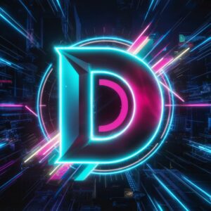 Vibrant neon 'D' with a cityscape background for a modern name DP