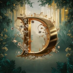 Sophisticated name DP featuring gold 'D' surrounded by delicate flowers and sunlight