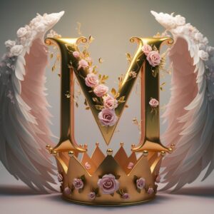 Elegant Floral Name DP with a beautifully designed "M" adorned with flowers and wings