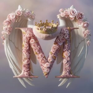 Graceful Name DP showcasing a gold "M" with floral details and a pastel gradient background.