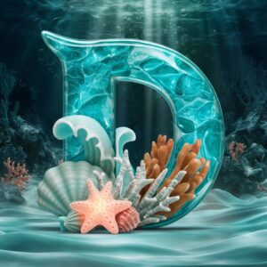 Underwater fantasy with a glassy 'D' in shades of aqua for a fresh name DP look."