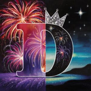 Celebrate with this lively name DP image featuring the letter 'D' under fireworks and stars."