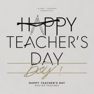 Modern minimalist Happy Teacher's Day in black and gray, with a pencil 'T' and glasses 'a' on white."