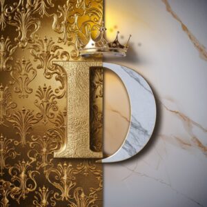 Sophisticated letter 'D' name DP image with opulent gold and smooth marble textures