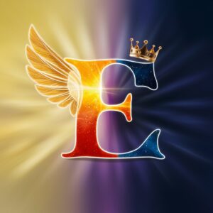 Name DP featuring a split 'E' in golden-yellow and midnight blue, with a matching royal crown