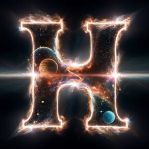 Cosmic H name DP with glowing stardust and a galaxy-filled background